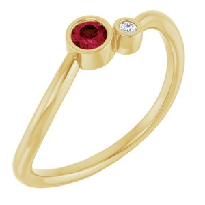 14K Yellow 3 mm Round Chatham® Lab-Created Ruby & .02 CT Diamond Ring